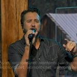 Luke Bryan's black denim western shirt on Good Morning America Luke Bryan's black denim western shirt on Good Morning America