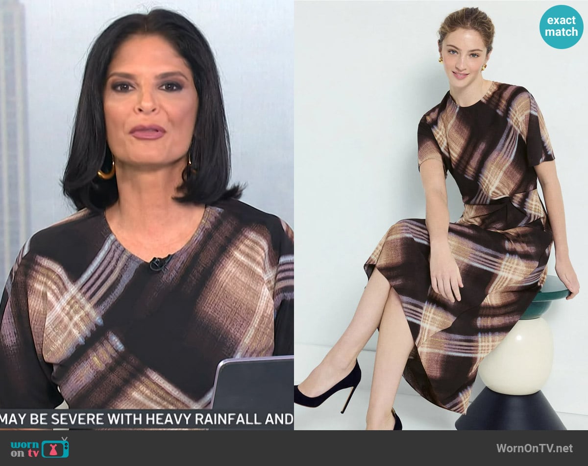 Luxely Printed Twist Detailed Midi Dress worn by Darlene Rodriguez on Today Luxely Printed Twist Detailed Midi Dress worn by Darlene Rodriguez on Today