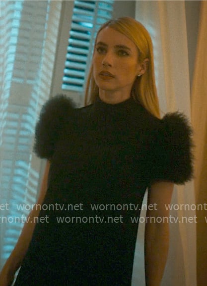 Madison’s black fur sleeve dress on American Horror Story Madison’s black fur sleeve dress on American Horror Story