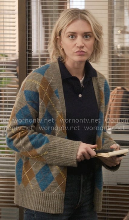 Mare’s argyle cardigan on The Paper