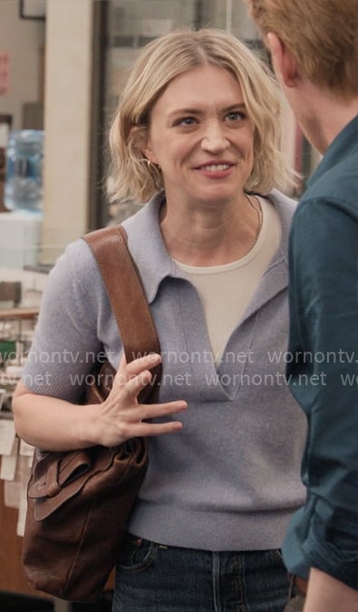 Mare’s blue short-sleeve polo sweater on The Paper