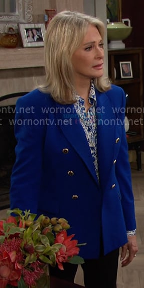 Marlena’s blue printed shirt and blazer on Days of our Lives Marlena’s blue printed shirt and blazer on Days of our Lives