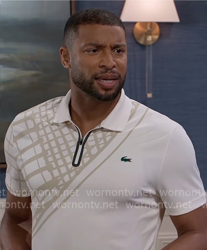 Martin's white and beige placement print polo on Beyond the Gates