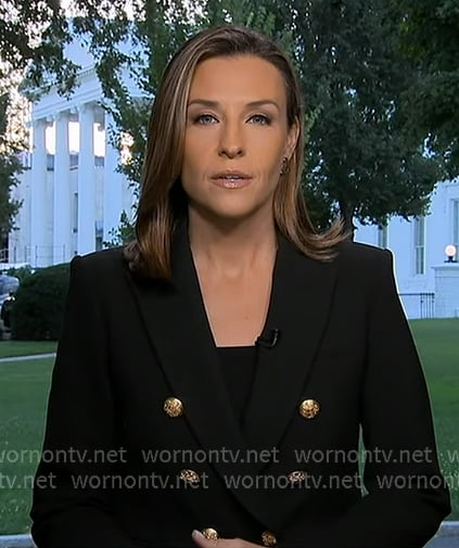 Mary’s black blazer with gold buttons on Good Morning America Mary’s black blazer with gold buttons on Good Morning America