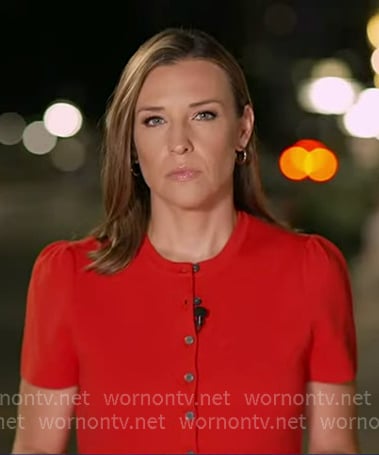 Mary's red short sleeve knit jacket on Good Morning America