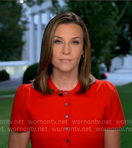 Mary's red short sleeve knit jacket on Good Morning America