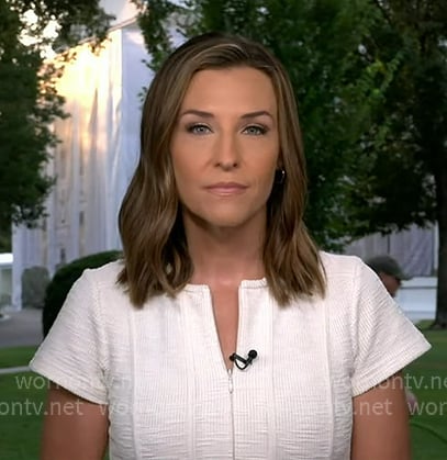 Mary's white textured zip front dress on Good Morning America Mary's white textured zip front dress on Good Morning America