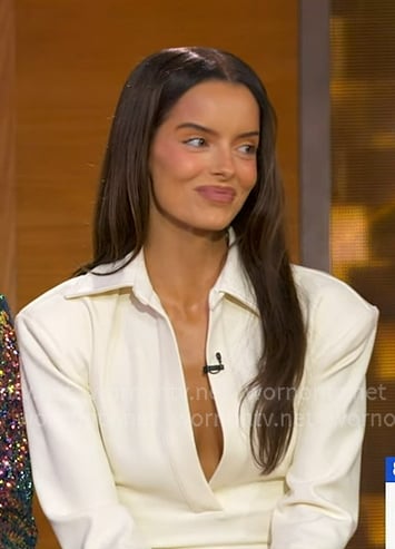 Maura Higgins’s white collared dress on Good Morning America Maura Higgins’s white collared dress on Good Morning America
