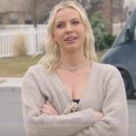 Mayci’s beige bow front sweater on The Secret Lives of Mormon Wives Mayci’s beige bow front sweater on The Secret Lives of Mormon Wives