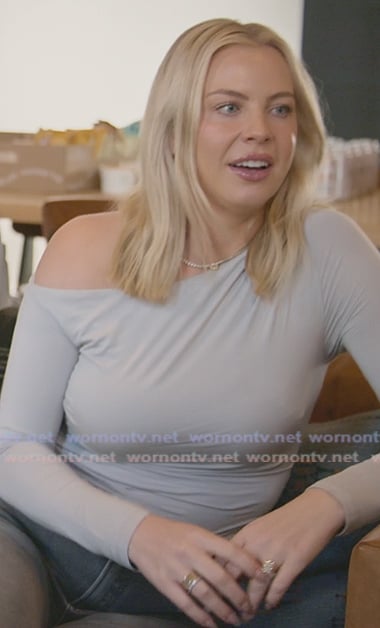 Mayci's gray one shoulder top on The Secret Lives of Mormon Wives