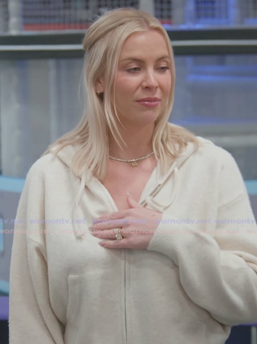 Mayci's white teddy hoodie on The Secret Lives of Mormon Wives