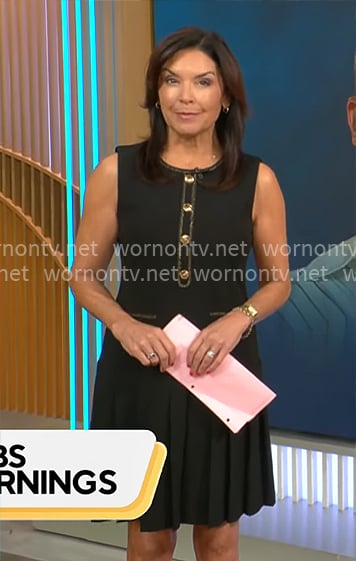 Meg Oliver's black dress with gold buttons on CBS Mornings Meg Oliver's black dress with gold buttons on CBS Mornings