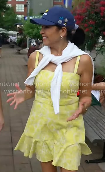 Meg Oliver’s yellow square neckline mini dress on CBS Mornings