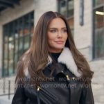 Meredith’s black leather shearling collar jacket on The Real Housewives of Salt Lake City Meredith’s black leather shearling collar jacket on The Real Housewives of Salt Lake City