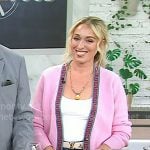 Michelle Kogan’s pink cardigan and white leather belt on Today Michelle Kogan’s pink cardigan and white leather belt on Today