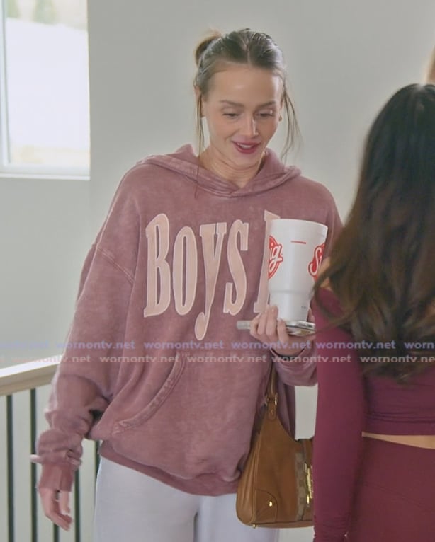 Mikayla’s red Boys Lie hoodie on The Secret Lives of Mormon Wives
