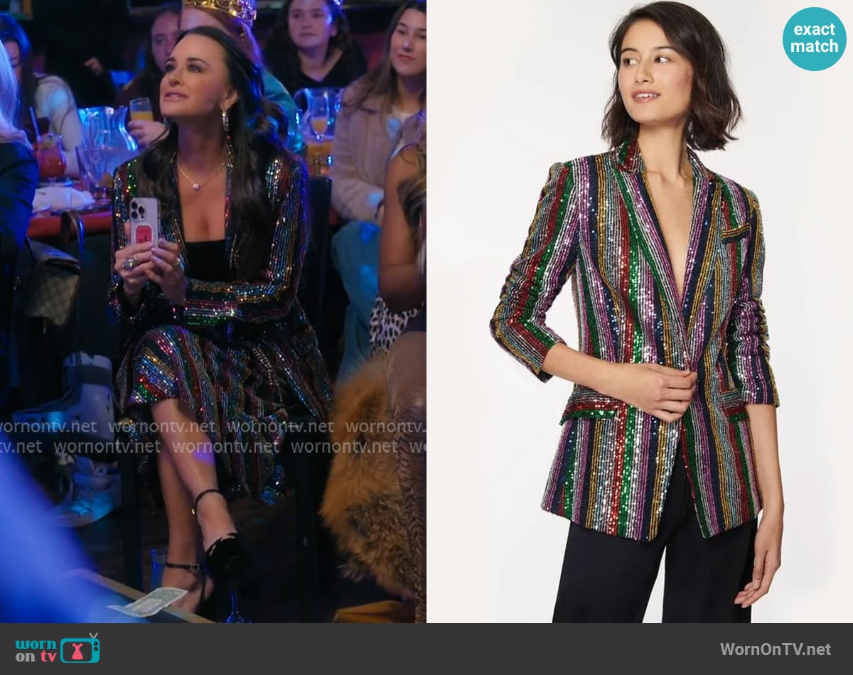 Milly Multistripe Sequins Fitted Blazer worn by Kyle Richards on The Real Housewives Ultimate Girls Trip