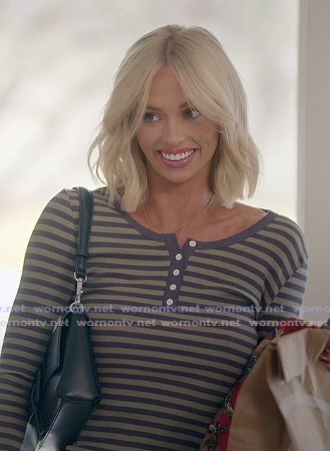 Miranda's striped henley top on The Secret Lives of Mormon Wives