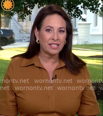 Nancy Cordes’s brown collared dress on CBS Mornings