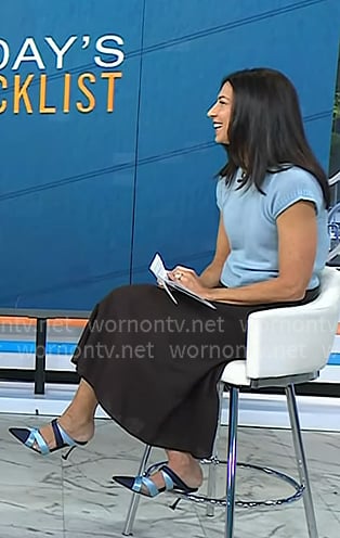 Natalie's blue satin strappy mules on Today