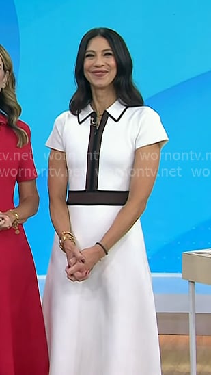 Natalie’s white contrast zip front midi dress on Today