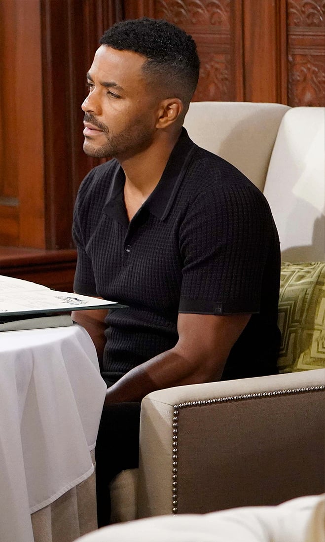 Nate's black textured polo shirt on The Young and the Restless