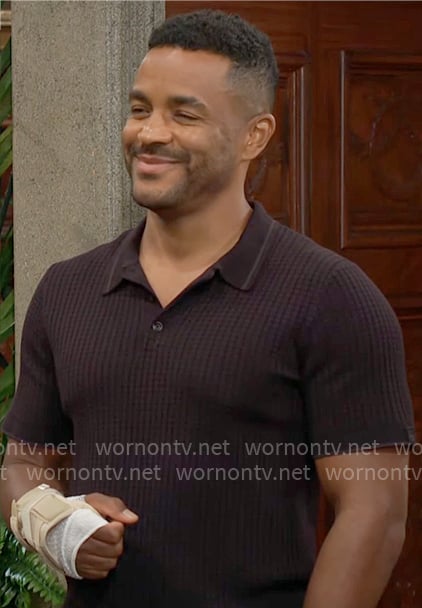 Nate's black textured polo shirt on The Young and the Restless