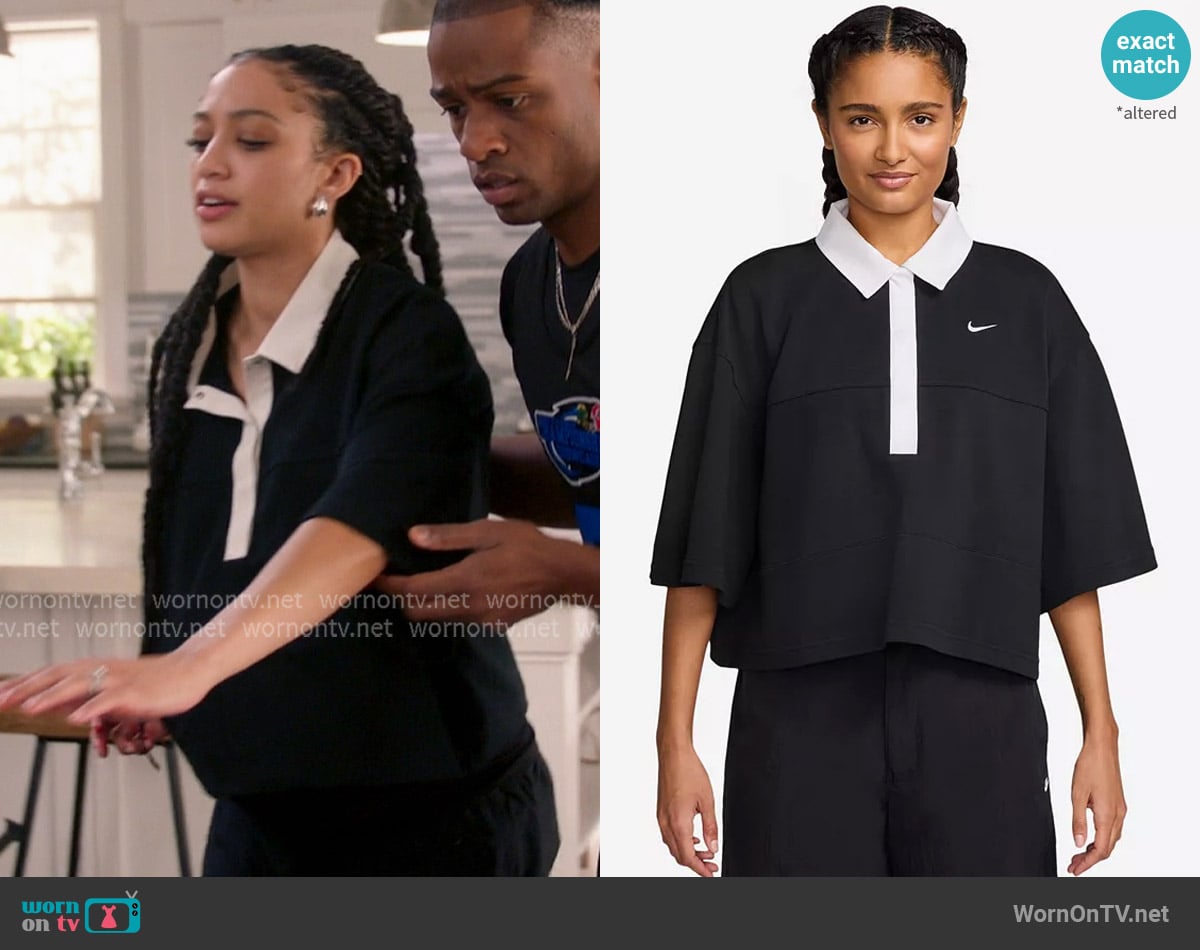 Nike Sportswear Short-Sleeve Oversized Polo Top worn by Olivia Baker (Samantha Logan) on All American Nike Sportswear Short-Sleeve Oversized Polo Top worn by Olivia Baker (Samantha Logan) on All American