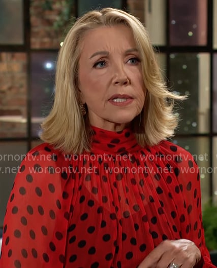 Nikki’s red polka dot blouse on The Young and the Restless Nikki’s red polka dot blouse on The Young and the Restless