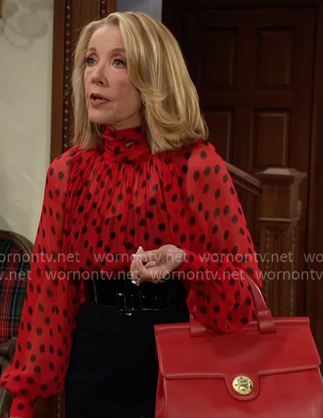 Nikki's red polka dot blouse on The Young and the Restless Nikki's red polka dot blouse on The Young and the Restless