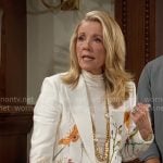 Nikki’s white butterfly and floral print suit on The Young and the Restless