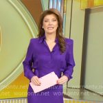 Norah O’Donnell’s purple wrap shirtdress on CBS Mornings Norah O’Donnell’s purple wrap shirtdress on CBS Mornings