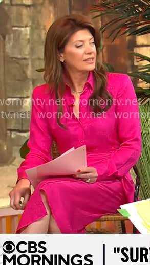 Norah O'Donnell's pink shirtdress on CBS Mornings Norah O'Donnell's pink shirtdress on CBS Mornings