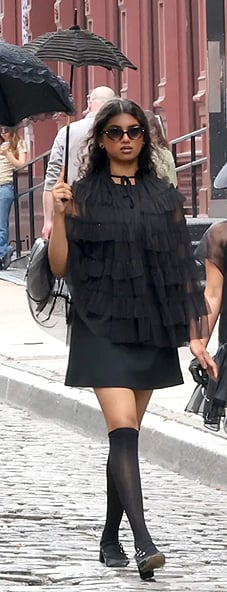 Ophelia's black mesh ruffled cape on American Horror Story
