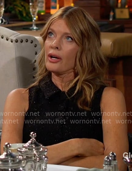 Phyllis’s black tweed top and skirt set on The Young and the Restless Phyllis’s black tweed top and skirt set on The Young and the Restless