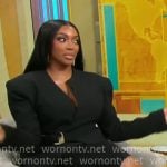 Porsha Williams’ black jacket with gold buckle on CBS Mornings Porsha Williams’ black jacket with gold buckle on CBS Mornings