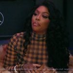 Porsha's yellow check print mesh top on The Real Housewives Ultimate Girls Trip Porsha's yellow check print mesh top on The Real Housewives Ultimate Girls Trip