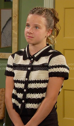 Rachel's black and white striped knit top on Days of our Lives