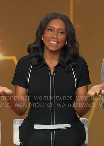 Rachel’s black dress with contrast stitching on Good Morning America Rachel’s black dress with contrast stitching on Good Morning America