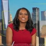 Rachel’s red asymmetric neck dress on Good Morning America Rachel’s red asymmetric neck dress on Good Morning America