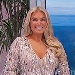 Rachel's silver fringed sequin dress on The Price is Right Rachel's silver fringed sequin dress on The Price is Right