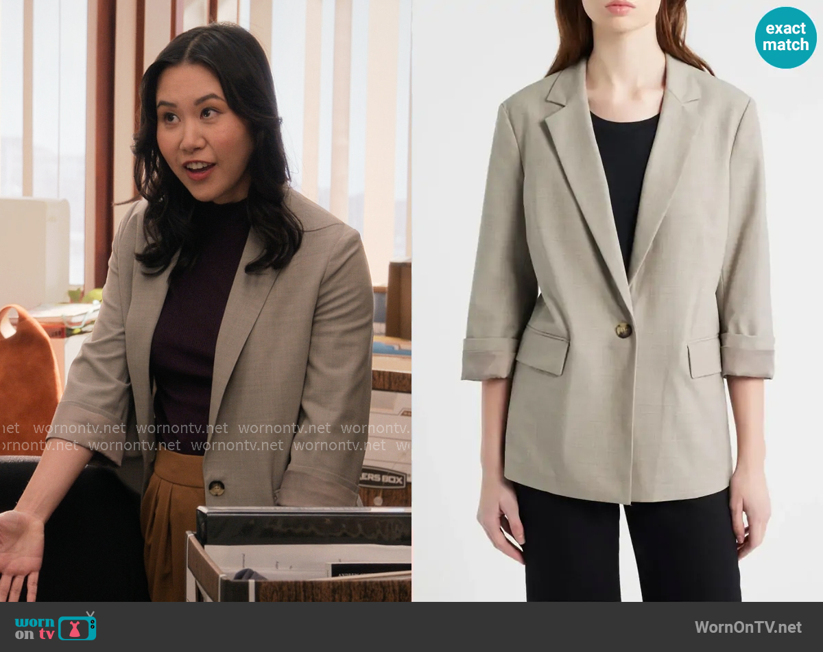 Rag & Bone Jennie Blazer in Light Taupe worn by Nicole Lee (Ramona Young) on The Paper