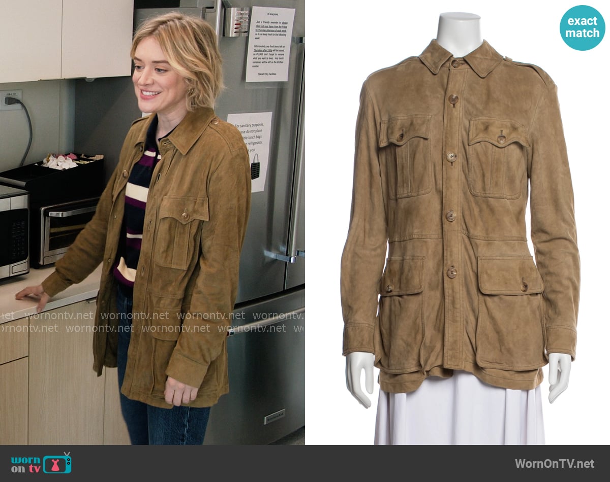 Ralph Lauren Purple Label Suede Field Jacket worn by Mare Pritti (Chelsea Frei) on The Paper Ralph Lauren Purple Label Suede Field Jacket worn by Mare Pritti (Chelsea Frei) on The Paper