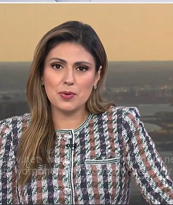 Rana Novini’s houndstooth jacket on NBC News Daily