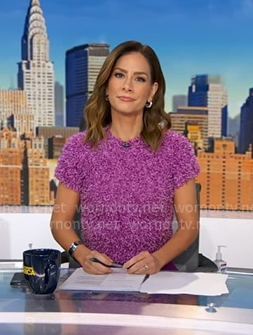 Rebecca's purple fuzzy top on Good Morning America