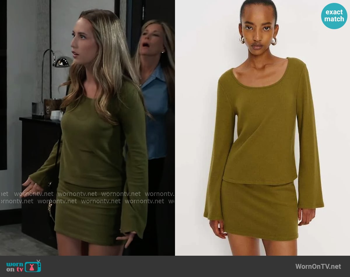 Reformation Lisa Knit Two Piece in Pear worn by Josslyn Jacks (Eden McCoy) on General Hospital Reformation Lisa Knit Two Piece in Pear worn by Josslyn Jacks (Eden McCoy) on General Hospital