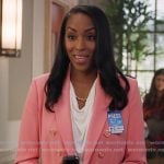 Reporter’s pink double breasted blazer on All American Reporter’s pink double breasted blazer on All American