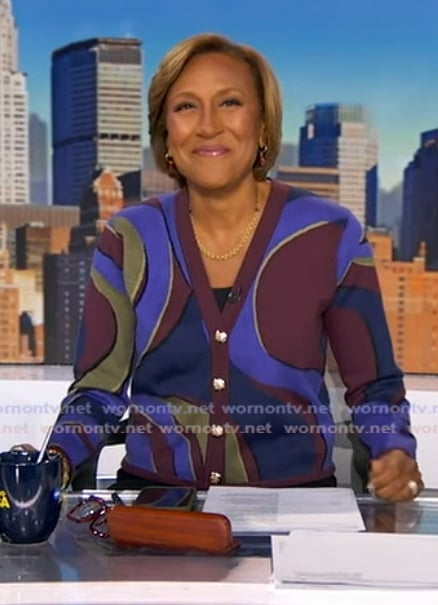 Robin’s abstract print cardigan on Good Morning America