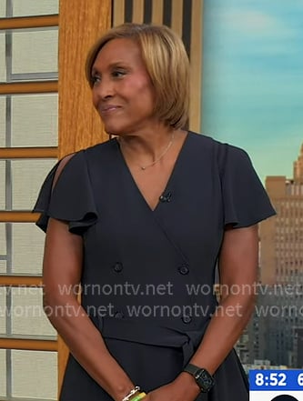 Robin’s navy flutter sleeve dress on Good Morning America Robin’s navy flutter sleeve dress on Good Morning America