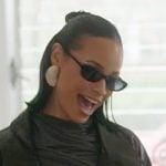 Sai’s blue gathered top and black leather jacket on The Real Housewives of New York City Sai’s blue gathered top and black leather jacket on The Real Housewives of New York City